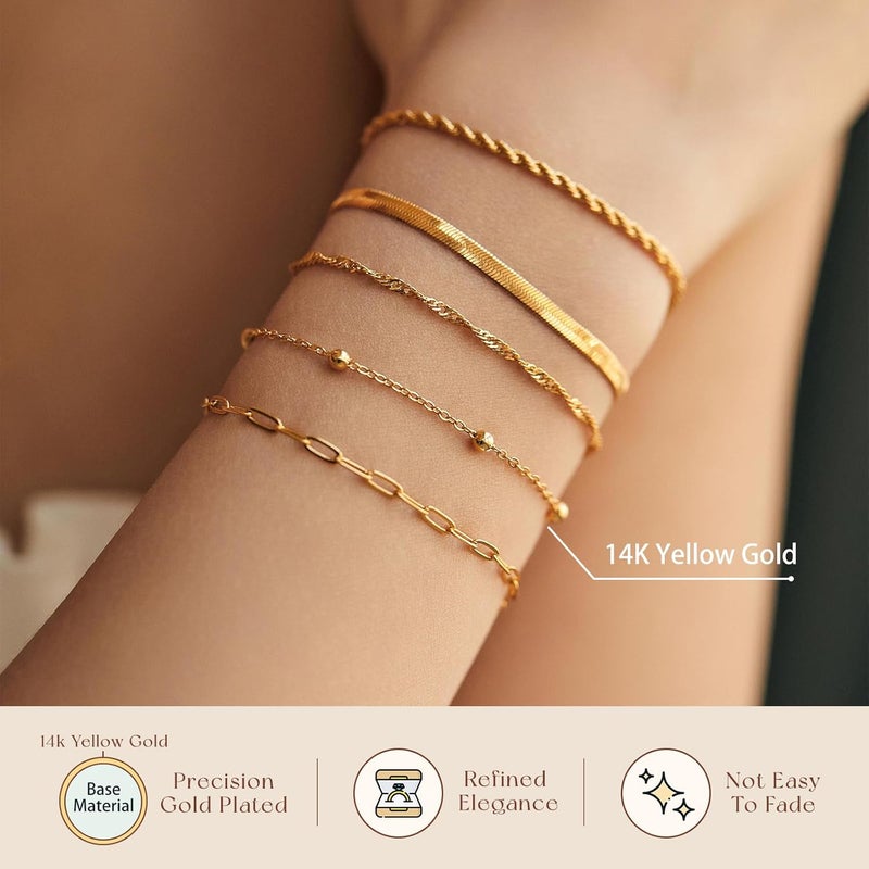 adoyi Gold Bracelets for Women, 14K Gold Plated Stackable Bracelet Stack Set Adjustable Charm Paperclip Chain Cuban Link Layered Waterproof Jewelry Sets Gifts for Womens 6.0/6.8/7.2" - Image 3